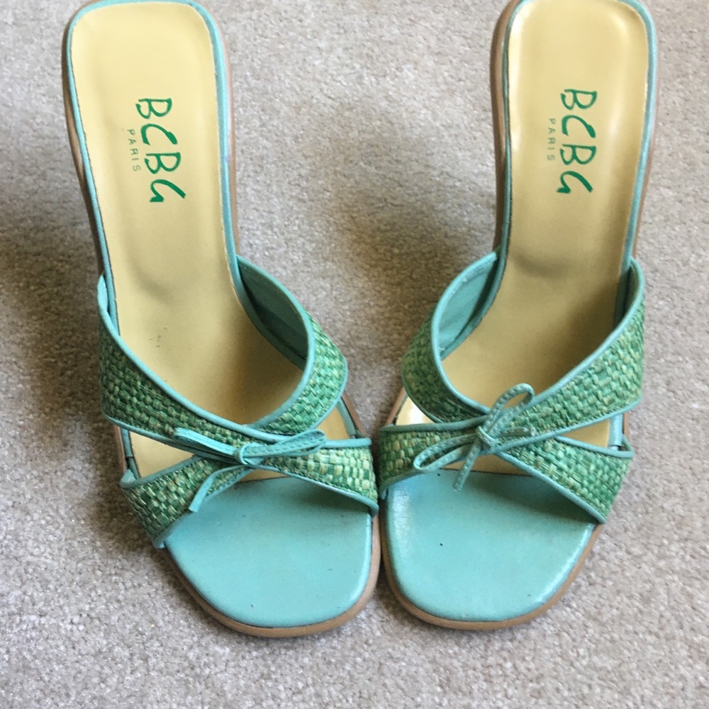 BCBG Rattan Sandals, Aqua
